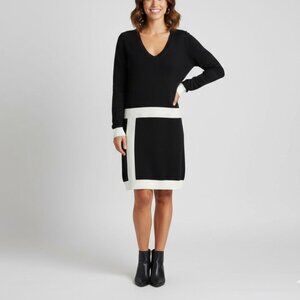 Bailey 44 Size M Black & White Allen Long Sleeve V-Neck Sweater Dress